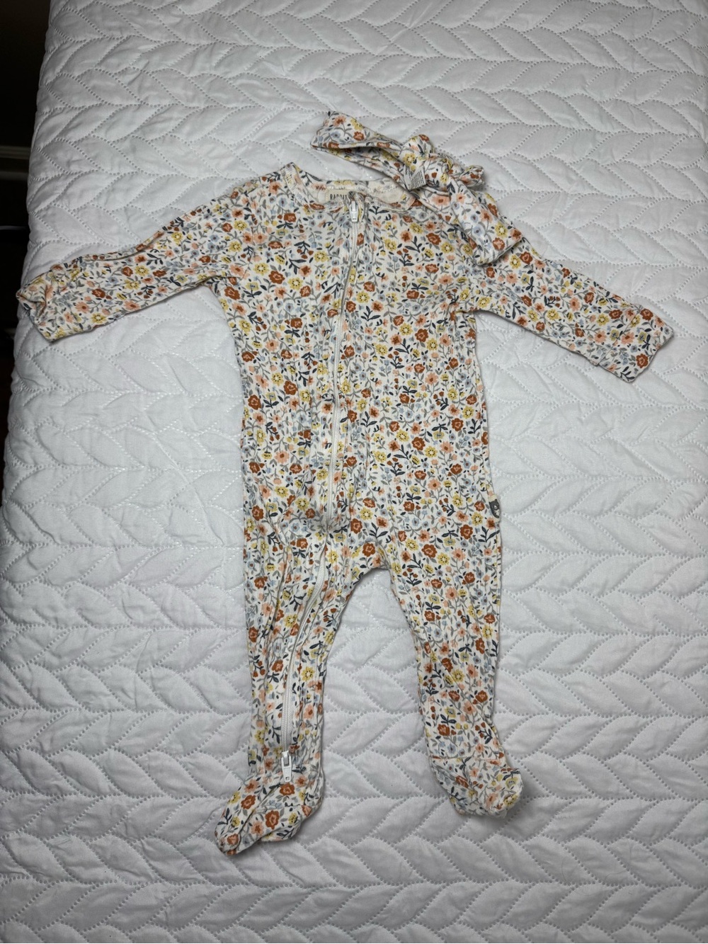 Rabbit + Bear Organic Floral Zipper Footie Sleeper & Headband Set 6-9M